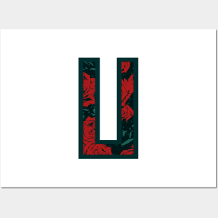 Modern Rose Floral Initial Name Alphabet - Letter U Posters and Art
